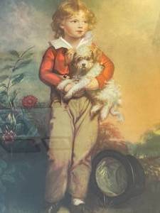 lot 327 image: Vintage Boy With Dog Framed Art