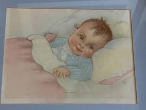 lot 332 image: Baby Awake Framed Art With Weave Like Wooden Frame