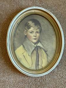 lot 352 image: Vintage Oval Boy And Girl Framed Art Pieces