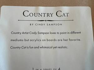 lot 372 image: 2 Fun Country Cat Framed Art Pieces By Cindy Sampson