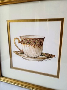 lot 71 image: Pair of Framed Prints of Decorative Teacups