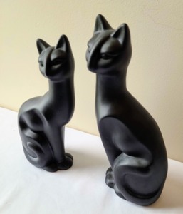 lot 245 image: Pair Of Black Ceramic Cats