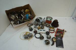 Variety of car parts, gauges