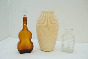 Glass bottle and vases