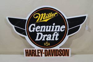 lot 67 image: Miller Genuine Draft Harley-Davidson Metal Sign