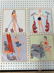 Lot of Four Rigid Pinup Girl Art from the 1950s