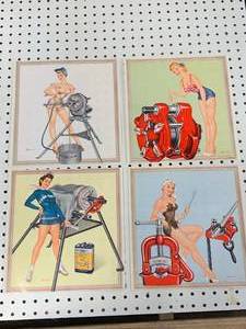 Lot of Four Rigid Pinup Girl Art from 1950s