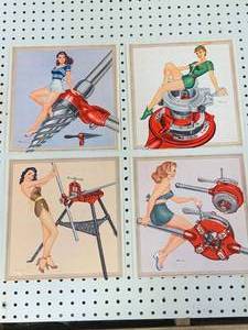 Lot of Four Rigid Pinup Girl Art From 1950s