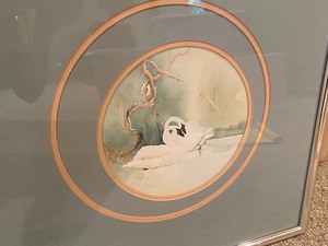 lot 41 image: Framed Vintage Swan Watercolor Painting