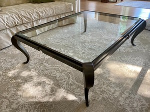 lot 4 image: Custom Made Unique Metal BaseGlass Top Coffee Table