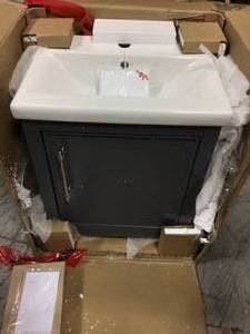 lot 102 image: Taylor 20 in. W x 15 in. D x 34 in. H Bath Vanity in Dark Gray with Ceramic Vanity Top in White with White Basin by Unbranded Customer Returns See Pictures