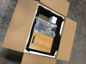 lot 103 image: All-in-One Drop-In Stainless Steel 30 in. 4-Hole Single Bowl Kitchen Workstation Sink with Faucet and Accessories by Glacier Bay Customer Returns See Pictures
