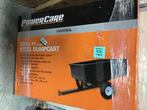 lot 107 image: 10 cu. ft. Lawn Mower Dump Cart with Wheels by PowerCare Customer Returns See Pictures