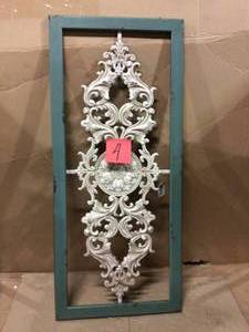 lot 4 image: Stratton Home Decor Scroll Panel Wooden Frame Rustic Wall Art, TealSilver, Wooden Customer Return See pictures