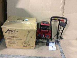 lot 21 image: 12 in. 9 Amp Corded Electric TillerCultivator with 3-Position Wheels by Mantis Customer Return See pictures