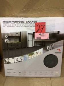 lot 27 image: Multi-Purpose 18.3 in. x 18.3 in. Dove Gray PVC  Garage Flooring Tile with Raised Coin Pattern (6-Pieces) by Norsk Customer Return See pictures
