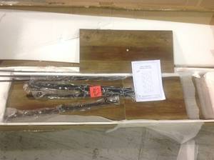 lot 42 image: 68 in. Reclaimed Barnwood Wood and Metal 6-Shelf V Bookcase with Angled Shelves Customer Return See pictures