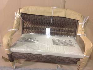 lot 54 image: Mix and Match Outdoor Patio Loveseat with Putty Tan Cushions Customer Return See pictures
