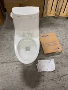 lot 111 image: UltraMax II 1-Piece 1.28 GPF Single Flush Elongated Toilet with CeFiONtect in Cotton White by TOTO Customer Returns See Pictures