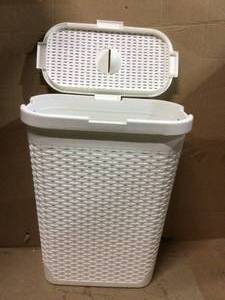 lot 66 image: 40 l White Plastic Slim Laundry Basket Laundry Hamper with Cutout Handles Dirty Clothes Storage &nbspCustomer Returns See Pictures