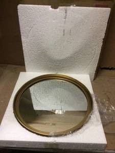 lot 70 image: Decorative 14 in. x 14 in. Modern Round Gold Frame Wall Mirror &nbspCustomer Returns See Pictures