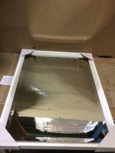 lot 71 image: Calter 17.5 in. W x 23.5 in. H Framed Rectangular Beveled Edge Bathroom Vanity Mirror in White &nbspCustomer Returns See Pictures