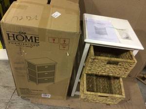lot 82 image: Seabrook White 3-Tier Storage Unit with Natural Baskets &nbspCustomer Returns See Pictures