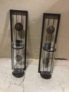 lot 99 image: Contemporary Metal Brown Wall Candle Sconces with Antique Patina Medallions (Set of 2) &nbspCustomer Returns See Pictures