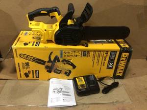 lot 29 image: 12 in. 20V MAX Lithium-Ion Cordless Brushless Chainsawand Charger Included by DEWALT no battery included Customer Returns See Pictures