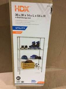 lot 34 image: Chrome 4-Tier Metal Wire Shelving Unit (36 in. W x 54 in. H x 14 in. D) by HDX &nbspCustomer Returns See Pictures