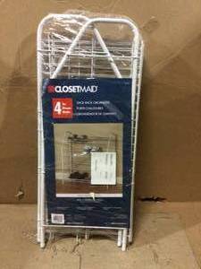 lot 36 image: 28 in. H x 26 in W x 12 in. D 4-Shelf 12-Pair Ventilated Wire Shoe Organizer in White &nbspCustomer Returns See Pictures