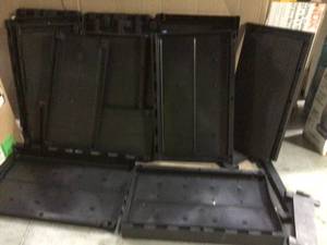 lot 47 image: 34.7 in. W x 72.4 in. H x 17.7 in. D 4-Shelves Plastic Freestanding Cabinet in Black by Keter &nbspCustomer Returns See Pictures