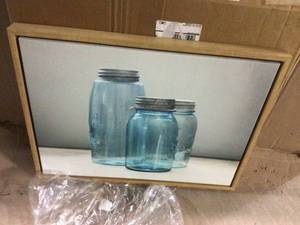 lot 63 image: Sylvie Blue Jars 1 by F2Images Framed Canvas Wall Art &nbspCustomer Returns See Pictures