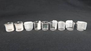 lot 131 image: Set of 9 Merco 4 ML Pyrex Glass Micro Beakers