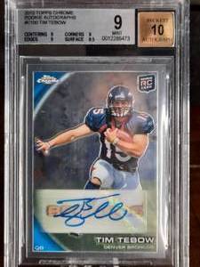 2010 Topps Chrome Tim Tebow Autographed Refractor Football Card BGS Graded 9