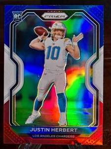 2020 Panini Prizm Blue Orange Justin Herbert Refractor Rookie Football Card