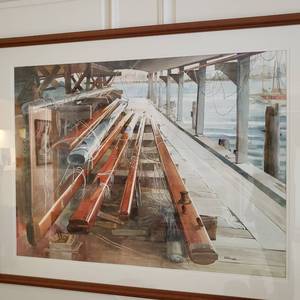 lot 17 image: Large Watercolor Harbor Scene Signed Hal Scroggy