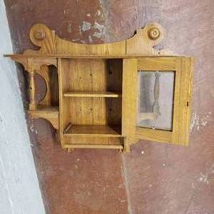lot 100 image: Antique Oak Hanging Smokers Cabinet or Curio Cabinet