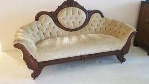 lot 44 image: Antique Ivory Velvet Victorian Settee