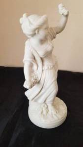 lot 85 image: Antique Victorian Parian Bisque Vase Statue  Girl with Flowers