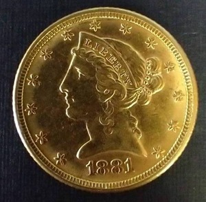 lot 35 image: 1881 Liberty Head $5 Gold Coin