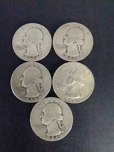 lot 40 image: 5 90% Silver Washington Quarters