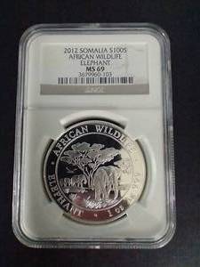 lot 50 image: 2012 Somalia African Wildlife 1 Oz. Silver Coin - MS69