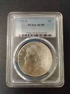 lot 57 image: 1921-S Morgan Dollar - AU55