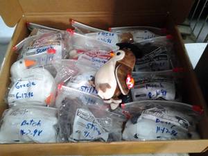 lot 10 image: Box of beanie babies each in their ...