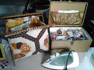 lot 31 image: 2 vintage sewing kits with lots of ...