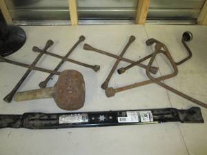 5 gallon bucket with tire irons, he...