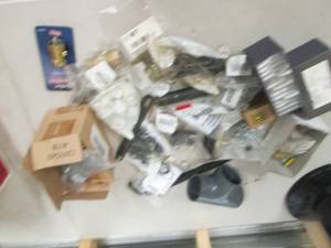 box of bolts, chain links , steel b...