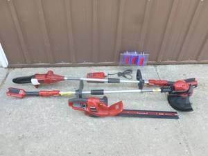 Craftsman 24 volt chainsaw, trimmer, & hedge trimmer with 1 battery & charger. Tested & works. As shown.