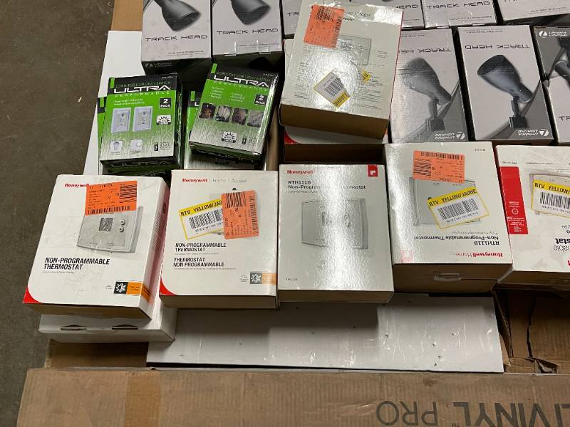 Lot of Honeywell Thermometers, Ultra Lights, Track Head Lights and Vinyl Flooring